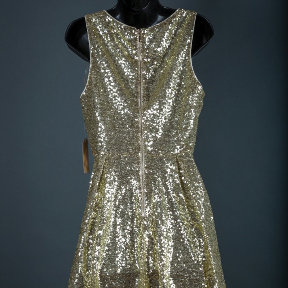 SOLD - Short Gold Sequin Evening Party Cocktail Pageant Dress NWT ~ M - Picture 7 of 17